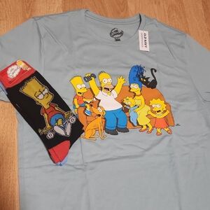 Old Navy Blue Simpsons Tee and Black Socks Set Mens L NWT